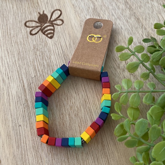 🎉HP🎉 Boutique Rainbow Enamel Block Stretch Bracelet 💗 Multi - Picture 3 of 11